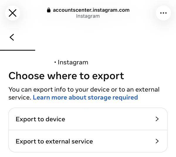 Choose where to export, with Export to device outlined.