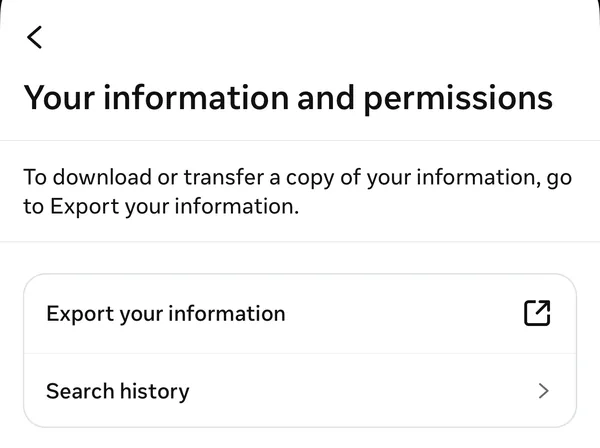 Your information and permissions, with Export your information outlined.
