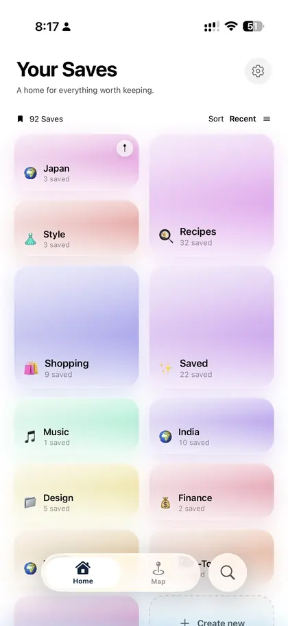 The resaw home screen, with saves sorted into folders